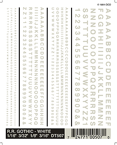 Woodland Scenics 507 Dry Transfer Alphabet & Number Sets -- Railroad Gothic Type Face (white) A Scale