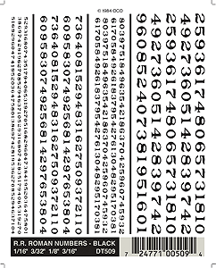 Woodland Scenics 509 Dry Transfer Alphabet & Number Sets -- Railroad Roman Type Face - Numbers Only (black) A Scale