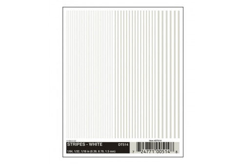 Woodland Scenics 514 Dry Transfer Alphabet & Number Sets -- Stripes - White 1/64, 1/32 & 1/16" A Scale