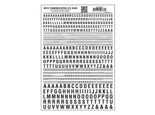 Woodland Scenics 737 Dry Transfer Alphabet & Numbers - Condensed Railroad Gothic -- Black A Scale