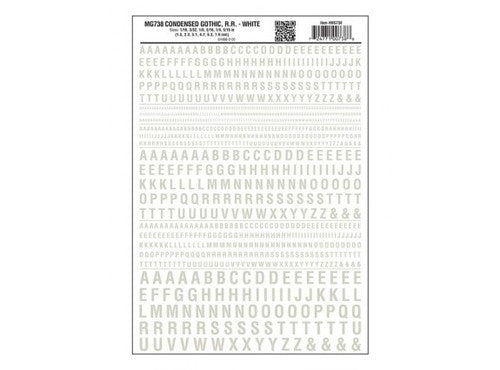 Woodland Scenics 738 Dry Transfer Alphabet & Numbers - Condensed Railroad Gothic -- White A Scale