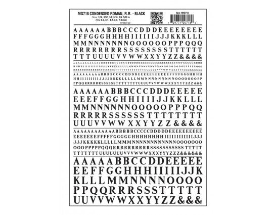 Woodland Scenics 718 Dry Transfer Alphabet & Numbers - Condensed Railroad Roman -- Black A Scale