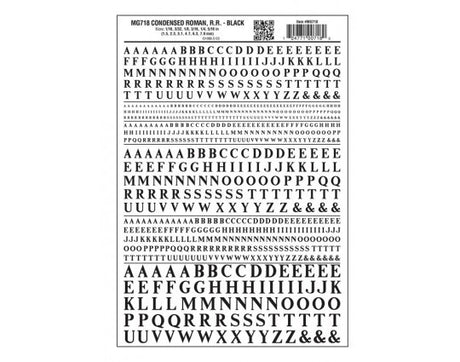 Woodland Scenics 718 Dry Transfer Alphabet & Numbers - Condensed Railroad Roman -- Black A Scale
