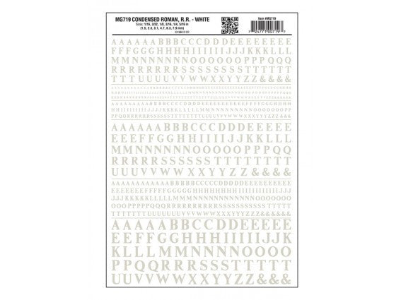 Woodland Scenics 719 Dry Transfer Alphabet & Numbers - Condensed Railroad Roman -- White A Scale