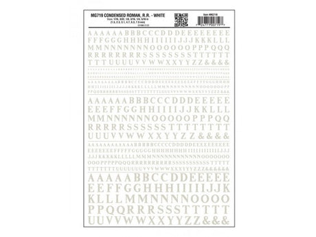 Woodland Scenics 719 Dry Transfer Alphabet & Numbers - Condensed Railroad Roman -- White A Scale