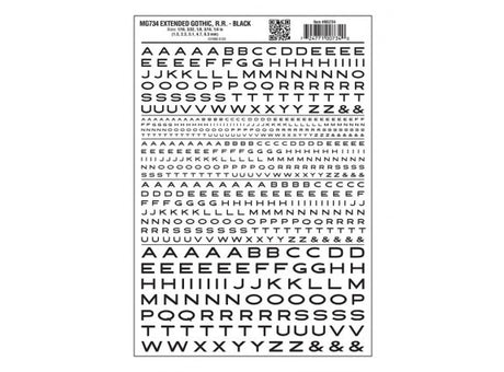 Woodland Scenics 734 Dry Transfer Alphabet & Numbers - Extended Railroad Gothic -- Black A Scale