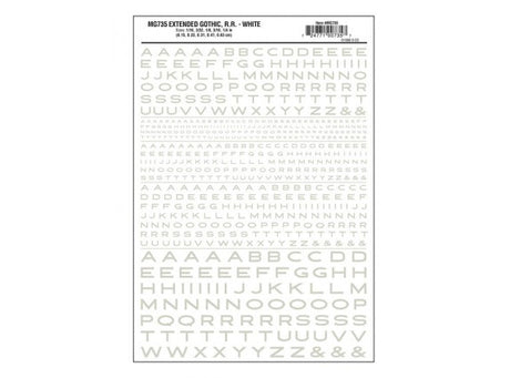 Woodland Scenics 735 Dry Transfer Alphabet & Numbers - Extended Railroad Gothic -- White A Scale