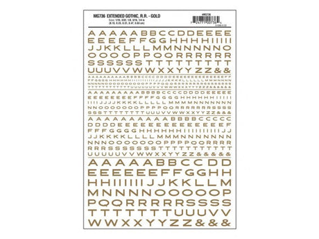 Woodland Scenics 736 Dry Transfer Alphabet & Numbers - Extended Railroad Gothic -- Gold A Scale