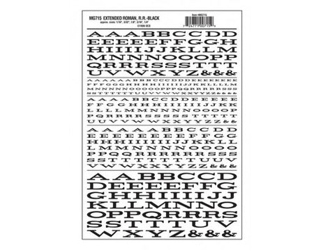 Woodland Scenics 715 Dry Transfer Alphabet & Numbers - Extended Railroad Roman -- Black A Scale