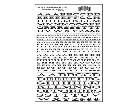 Woodland Scenics 715 Dry Transfer Alphabet & Numbers - Extended Railroad Roman -- Black A Scale