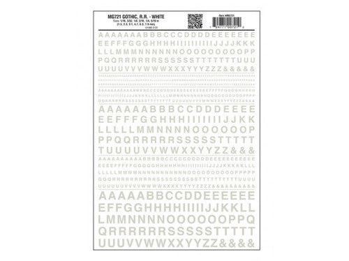 Woodland Scenics 721 Dry Transfer Alphabet & Numbers - Railroad Gothic -- White A Scale