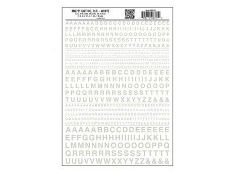 Woodland Scenics 721 Dry Transfer Alphabet & Numbers - Railroad Gothic -- White A Scale