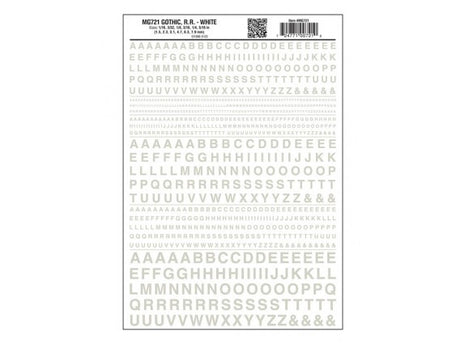 Woodland Scenics 721 Dry Transfer Alphabet & Numbers - Railroad Gothic -- White A Scale
