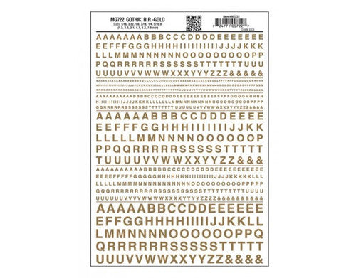 Woodland Scenics 722 Dry Transfer Alphabet & Numbers - Railroad Gothic -- Gold A Scale