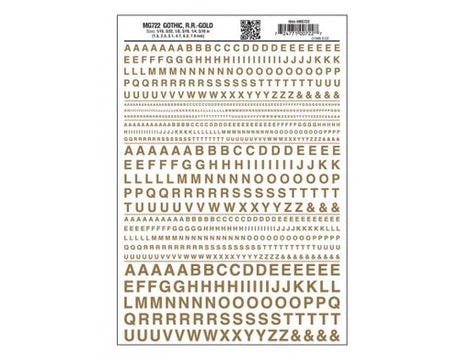 Woodland Scenics 722 Dry Transfer Alphabet & Numbers - Railroad Gothic -- Gold A Scale
