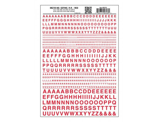 Woodland Scenics 723 Dry Transfer Alphabet & Numbers - Railroad Gothic -- Red A Scale
