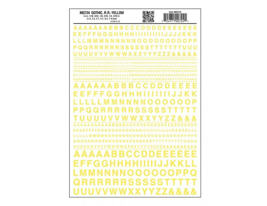 Woodland Scenics 724 Dry Transfer Alphabet & Numbers - Railroad Gothic -- Yellow A Scale