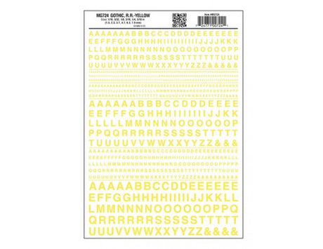 Woodland Scenics 724 Dry Transfer Alphabet & Numbers - Railroad Gothic -- Yellow A Scale