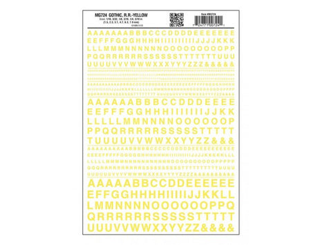 Woodland Scenics 724 Dry Transfer Alphabet & Numbers - Railroad Gothic -- Yellow A Scale