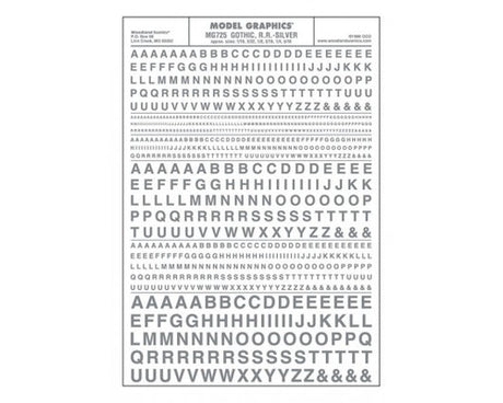 Woodland Scenics 725 Dry Transfer Alphabet & Numbers - Railroad Gothic -- Silver A Scale