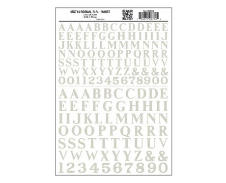 Woodland Scenics 714 Dry Transfer Alphabet & Numbers - Railroad Roman (3/8 & 1/2") -- White A Scale