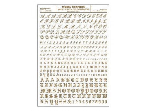 Woodland Scenics 757 Dry Transfer Alphabet & Numbers - Script/Old English -- Gold A Scale