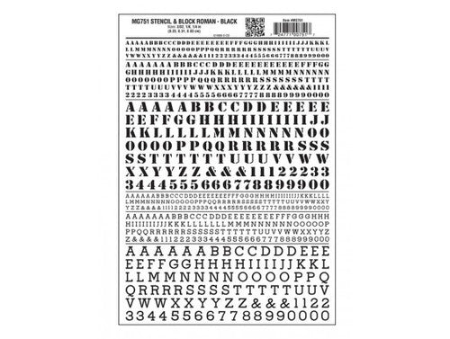 Woodland Scenics 751 Dry Transfer Alphabet & Numbers - Stencil/Block Roman -- Black A Scale