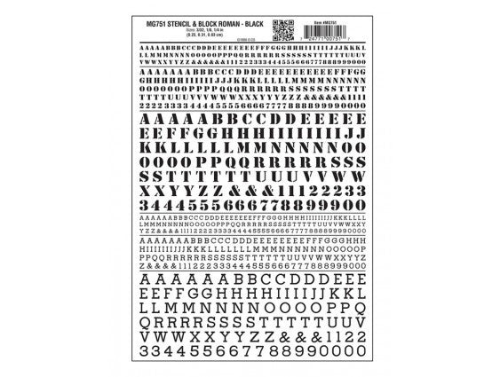 Woodland Scenics 751 Dry Transfer Alphabet & Numbers - Stencil/Block Roman -- Black A Scale