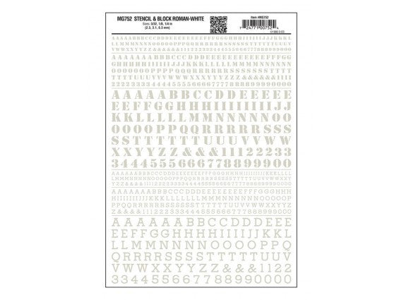 Woodland Scenics 752 Dry Transfer Alphabet & Numbers - Stencil/Block Roman -- White A Scale