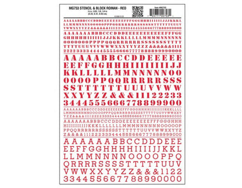 Woodland Scenics 753 Dry Transfer Alphabet & Numbers - Stencil/Block Roman -- Red A Scale