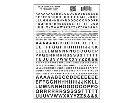 Woodland Scenics 720 Dry Transfer Alphabet - Railroad Gothic -- Black A Scale