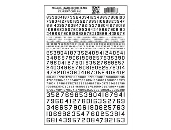 Woodland Scenics 746 Dry Transfer Numbers Only - 45 Degree USA Gothic (Military Style) -- Black A Scale