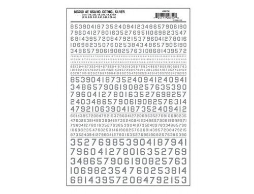 Woodland Scenics 750 Dry Transfer Numbers Only - 45 Degree USA Gothic (Military Style) -- Silver A Scale