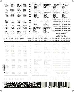 Woodland Scenics 602 Dry Transfer Railroad Lettering Sets -- Railroad Gothic Freight Car Data (white, black) HO Scale