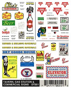 Woodland Scenics 551 Dry Transfer Signs -- Tavern, Gas STation & Commercial HO Scale