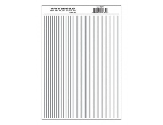 Woodland Scenics 764 Dry Transfer Stripes - .010, 1/64, .022, 1/32 & 3/64" Wide -- Silver A Scale