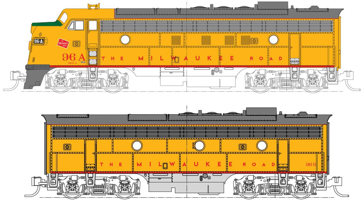 Kato 1060432 EMD FP7A-F7B Set - Standard DC -- Milwaukee Road #96A, 96 ...
