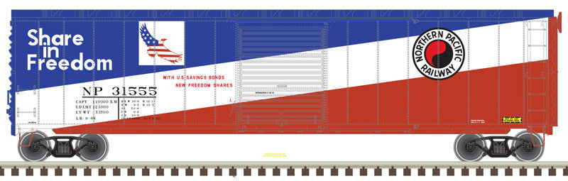 Atlas 20005850 50' Postwar Boxcar NP - Northern Pacific #31309 (red, white, Blue, Savings Bonds Graphics) HO Scale