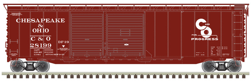 Atlas Master 20006573 Postwar 50' DD Boxcar - Chesapeake & Ohio 28124 (Boxcar Red, white) HO Scale