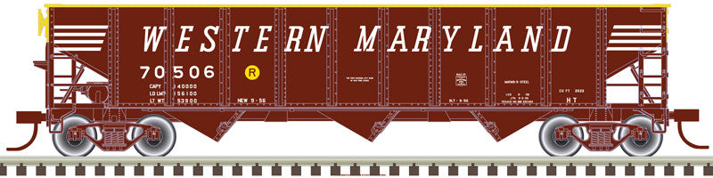 ATLAS 20006923 70 Ton Open Hopper WM - Western Maryland #70002 (Boxcar Red, yellow, white) HO Scale