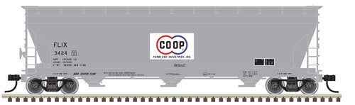 Atlas 20006942 FLIX Farmland CO-OP #3408 (gray, red, blue) ACF 4650 Centerflow Covered Hopper HO Scale