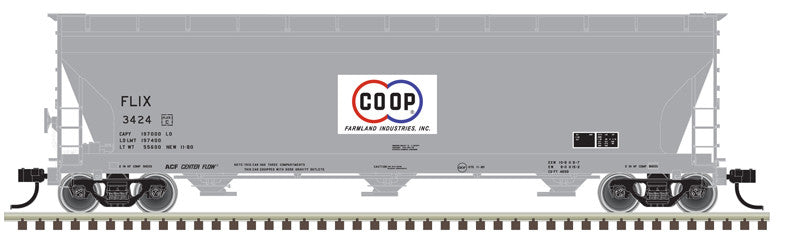 Atlas 20006943 FLIX Farmland CO-OP #3424 (gray, red, blue) ACF 4650 Centerflow Covered Hopper HO Scale