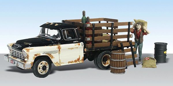 Woodland Scenics 5538 Henry's Haulin'- Assembled - AutoScenes(R) -- Rusted Truck, Figure & Accessories HO Scale