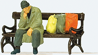 Preiser 29094 Individual Figures -- Homeless Man on a Bench with Bags ...