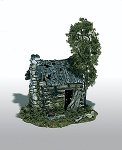Woodland Scenics 101 Mini-Scene(TM) Unpainted Metal Kit -- Abandoned Log Cabin HO Scale