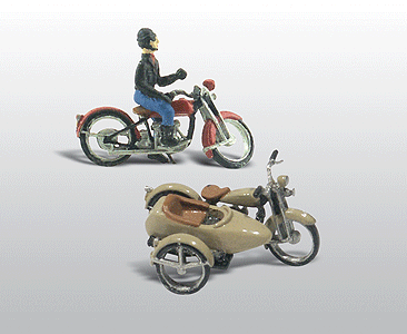 Woodland Scenics 228 Motorcycles w/Side Cars (Cast Metal Kit) HO Scale