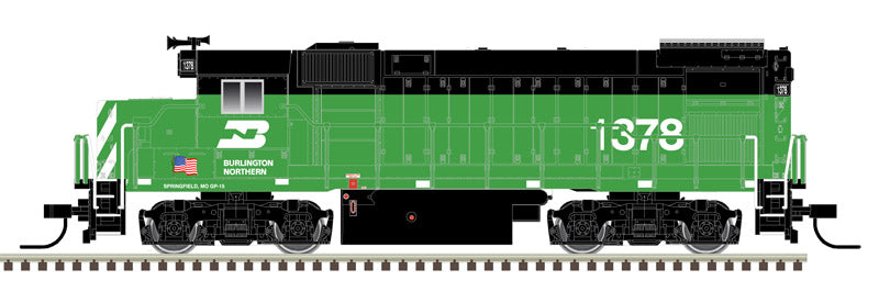 ATLAS 40004984 EMD GP15-1 BN Burlington Northern #1378 (Cascade Green, white, US Flag) Standard DC N Scale