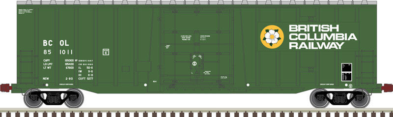 Atlas 20006077 NSC 5277 50' Plug-Door Boxcar British Columbia Railway 851022 (green, white, yellow) HO Scale