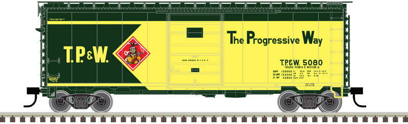 Atlas 50005779 PS-1 40' Boxcar TP&W - Toledo, Peoria & Western #5080 (green, yellow, red) N Scale