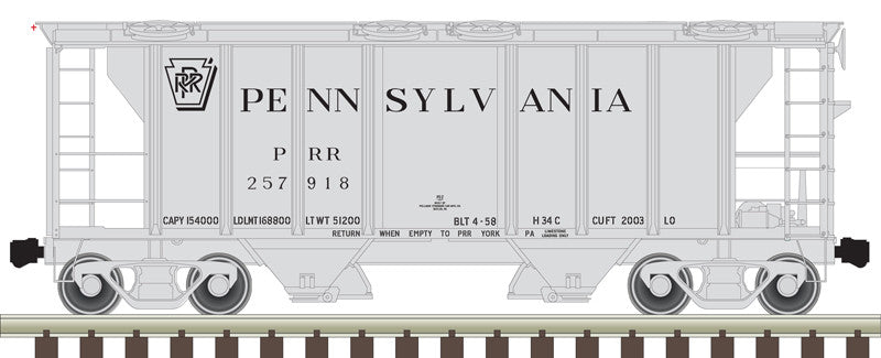 Atlas 20006567 PS-2 Covered Hopper PRR - Pennsylvania Railroad #257869 (gray, black, Shadow Keystone) HO Scale